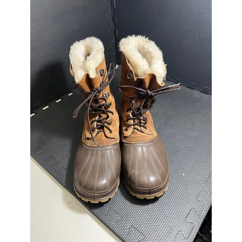 Sorel Vintage Caribou Winter Boot Mens 11 Brown Suede Waterproof Faux Fur Lining